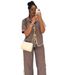 Women's European And American Style Strapped Design Color-Block Short Sleeve Shirt And Wide Leg Pants Two-Piece Casual Versatile Set_mkmklike.com