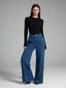 K New Retro Pants With Lace Up Decoration, Loose And Lazy Wide Leg Straight Leg Women's Jeans_mkmklike.com