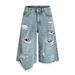 Men's Clothing Street Neutral Retro Ripped High Grade Irregular Design Men's Loose Seven Point Jeans_mkmklike.com