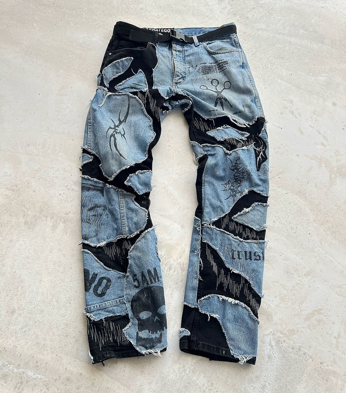 Men's Clothing Straight Pants Design Sense Jeans Stitching Retro Heavyweight Trousers_mkmklike.com