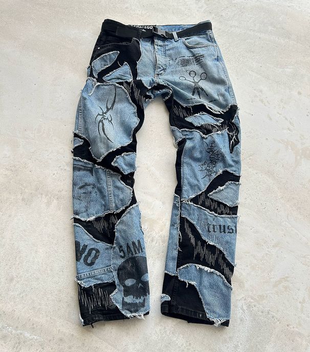 Men's Clothing Straight Pants Design Sense Jeans Stitching Retro Heavyweight Trousers_mkmklike.com