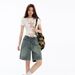 Vintage Blue Denim Shorts For Women - High Waist Straight Leg Mid-Length Summer Casual Shorts_mkmklike.com