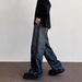 Vintage Distressed High-Waisted Straight Leg Jeans With American Streetwear Style - Trendy Ruffle & Washed Denim For Men & Women_mkmklike.com