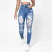 High Waist Straight Leg Distressed Jeans For Women – Vintage Denim Pants, Classic Blue Skinny Fit_mkmklike.com