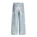 Unique High Street Graffiti Print Wide-Leg Jeans Hip-Hop Trend Loose Washed Straight Long Pants Men's Design Sense_mkmklike.com
