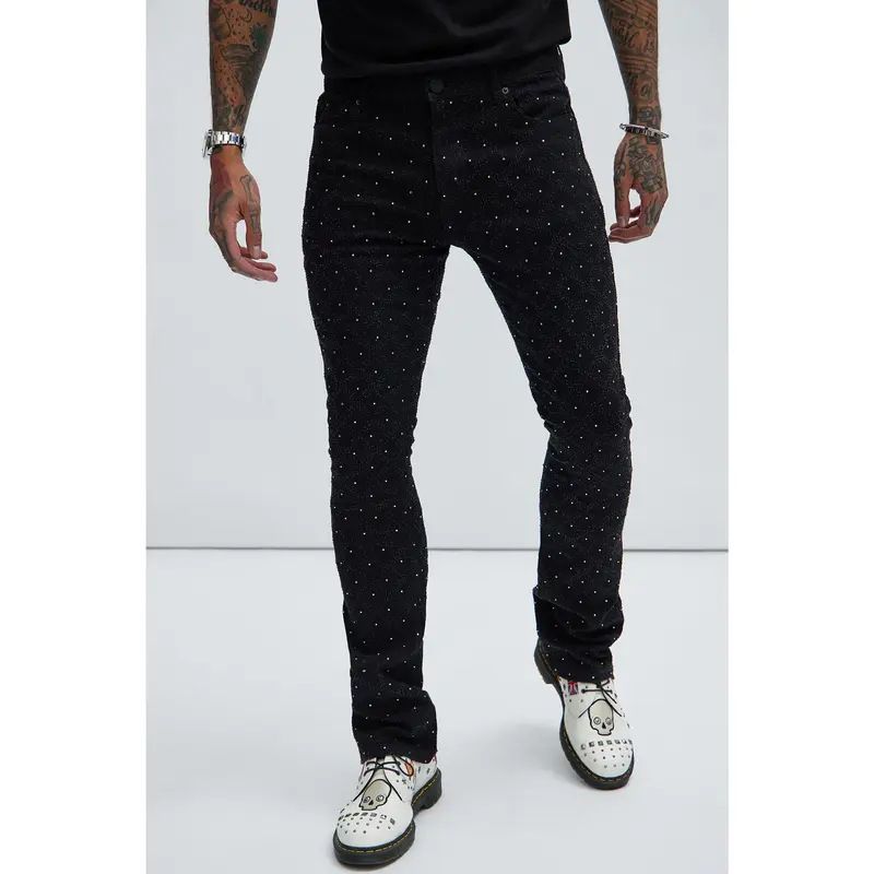 Men’s Rhinestone Washed Jeans – High Waist Straight Leg Denim Pants (S-3XL, Stretch Comfort, Retro Street Style)_mkmklike.com