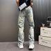 Autumn New Washed And Old Light Blue Jeans Men's Loose Straight Trousers Diagonal Pockets Simple High Street Trousers_mkmklike.com