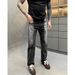 Men's Distressed Washed Denim Jeans – Relaxed Fit, Slight Flare, Vintage Streetwear (Black-Grey, Sizes 28-36)_mkmklike.com