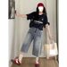 Women's High-Waisted Star Patterned Wide Leg Denim Capri Pants Style Thin Summer Straight Leg Mid-Length Shorts_mkmklike.com