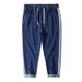 Large Size Men's Spring And Summer New American Nine-point Pants Men's Elastic Waist Multi-bag Overalls Men's Solid Color Tied-foot Jeans_mkmklike.com