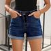 K Women's New Straight Tube Slim Fit Denim Shorts With Worn Edges And Rolled Edges_mkmklike.com