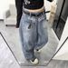 Women's Sweet Cool Embroidered Curved Blade Jeans Loose Fit Slimming Wide Leg Floor Length Trousers Autumn Design_mkmklike.com