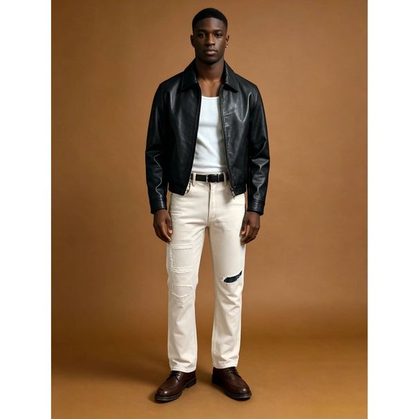 Men's Clothing High Street Style Jeans Distressed Patchwork Slim Straight Leg Non Stretch Trendy_mkmklike.com