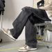 Men's Washed Workwear Jeans Straight Leg Loose Fit Wide Leg American High Street Style Trendy Cool Retro Pocket Design_mkmklike.com