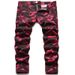 Men's Clothing Camouflage Trend Slim Jeans New Men's Fashion Personality Rose Red Contrast Color Slightly Stretch Jeans_mkmklike.com