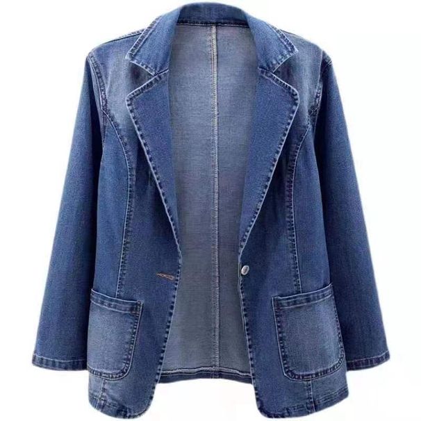 Women's Slim Fit Denim Blazer Jacket Single Button Open Front Casual Elegant Office Wear_mkmklike.com