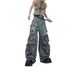 Men's Distressed Multi Pocket Design Jeans Destroy Contradictions Hand Painted Ripped Loose Straight Pants_mkmklike.com