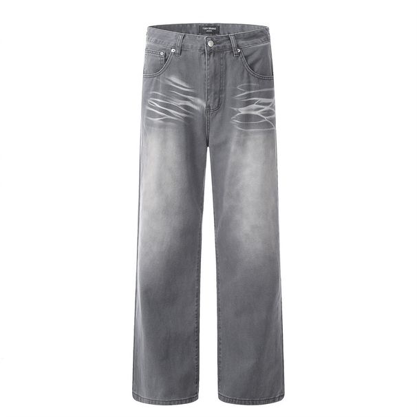 Punk High Washed Distressed Loose Jeans For Men, Niche Street Fashion Casual Spray Paint Wide-Leg Straight Pants_mkmklike.com