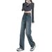 Straight-leg Jeans For Women 2025 New Spring And Autumn High-waisted Slimming Petite Design Wide-leg Pants_mkmklike.com