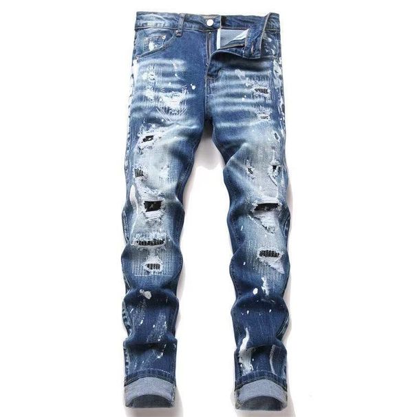 High-end Light Luxury Trendy Brand Ripped Patched Jeans For Men, Autumn And Winter Slim Fit, Trendy, Cool, With A_mkmklike.com