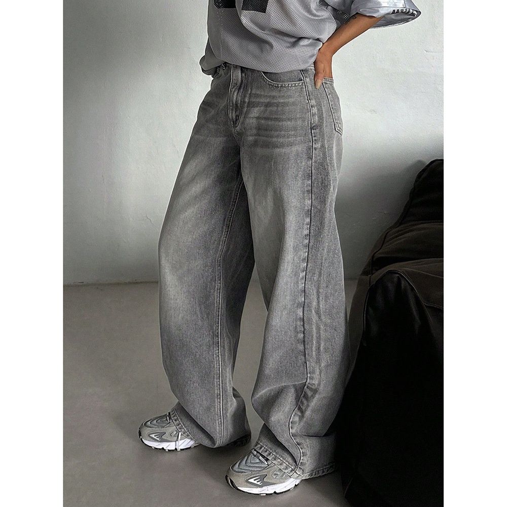 Casual Straight-leg 2025 Retro Jeans For Women, Loose Fit, Spring And Autumn, Long Drape, High-waisted, Fashionable,_mkmklike.com