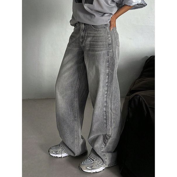 Casual Straight-leg 2025 Retro Jeans For Women, Loose Fit, Spring And Autumn, Long Drape, High-waisted, Fashionable,_mkmklike.com
