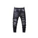 Men's Slim Fit Straight Leg Jeans Streetwear Brand Chrome Hearts Ripped Denim Trousers_mkmklike.com