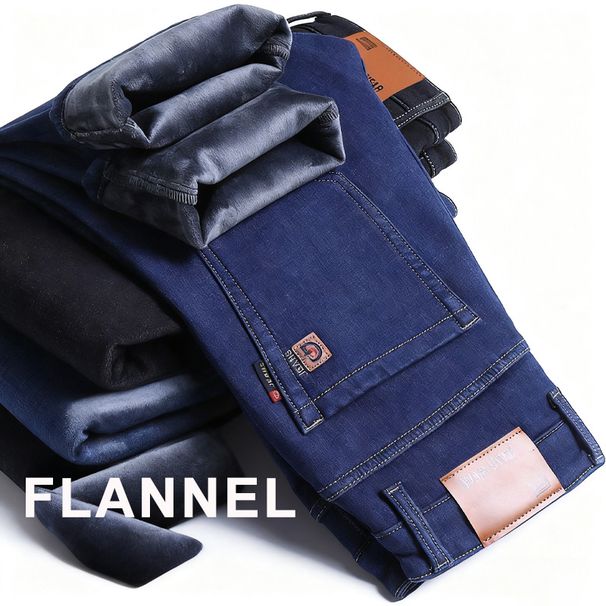 Autumn And Winter Men's Popular Fleece Jeans Are Warm, Soft, Loose, Trendy, Straight, Simple, Thick, And Versatile Winter Casual Pants_mkmklike.com