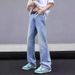 Men's Washed Blue Flared Jeans High Street Distressed Long Pants Loose Wide Leg Trendy Style New Spring_mkmklike.com