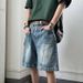 Men's Washed Retro Denim Shorts Loose Fitting Cargo Summer Trendy Contrasting Front Back Panels_mkmklike.com