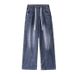 Splicing Workwear Jeans Men's Spring And Summer Loose Wide Leg Straight Leg Pants_mkmklike.com