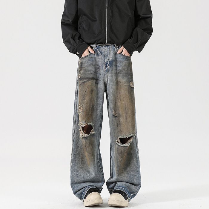 Men's Clothing Casual Jeans Ripped Casual Trousers One Piece Drop Shipping_mkmklike.com