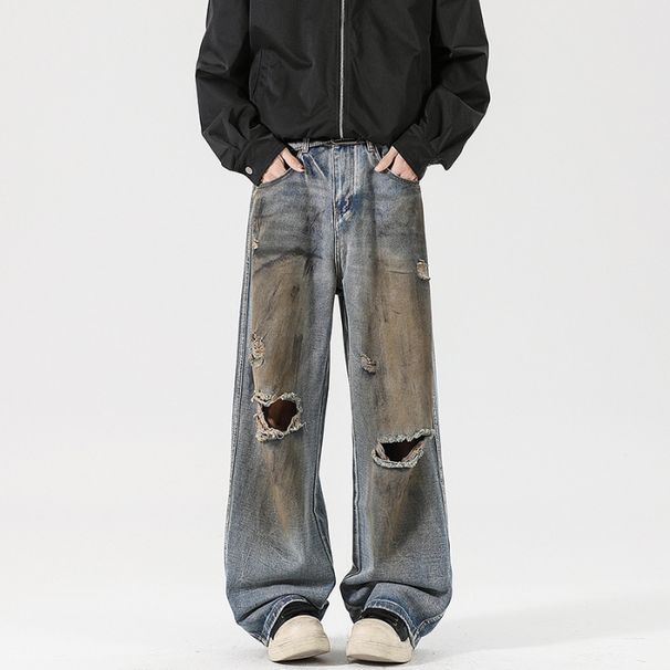 Men's Clothing Casual Jeans Ripped Casual Trousers One Piece Drop Shipping_mkmklike.com