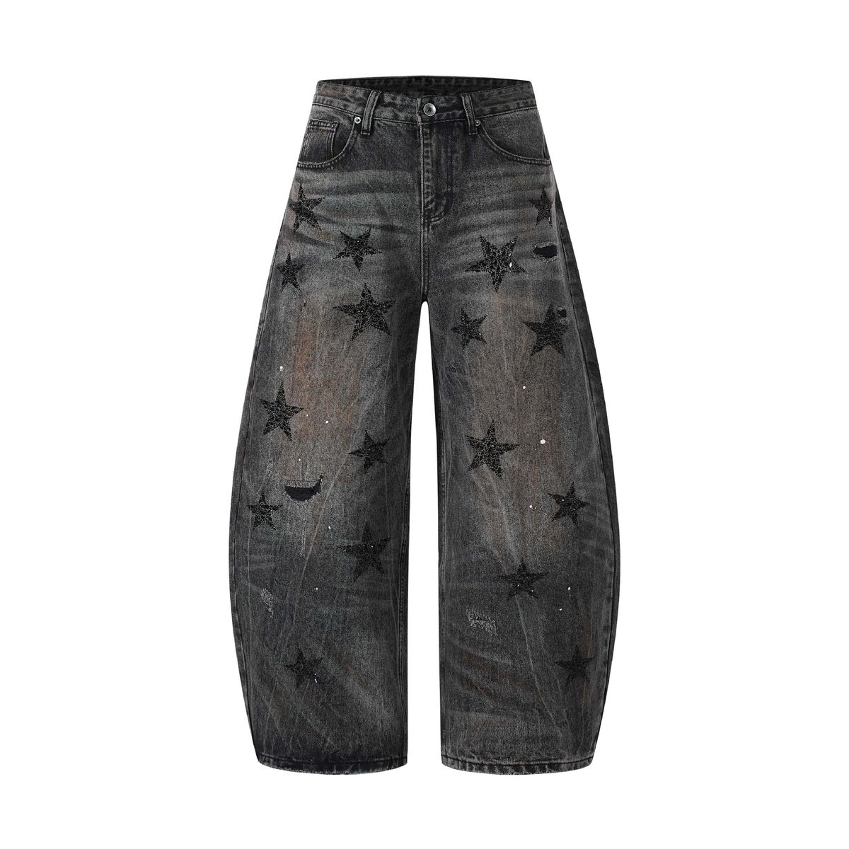 Retro Star-Print Cargo Jeans – Loose Straight-Leg Denim Pants With Distressed & Embellished Details_mkmklike.com
