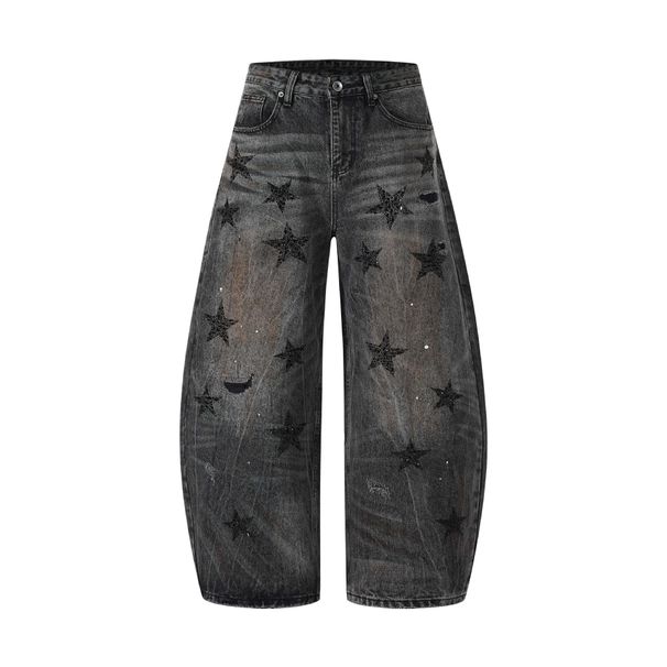 Retro Star-Print Cargo Jeans – Loose Straight-Leg Denim Pants With Distressed & Embellished Details_mkmklike.com