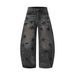 Retro Star-Print Cargo Jeans – Loose Straight-Leg Denim Pants With Distressed & Embellished Details_mkmklike.com