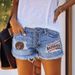 2025 European And American Trendy Buttoned Printed Patchwork Denim Shorts For Women, Cross-Border Foreign Trade, Ripped_mkmklike.com