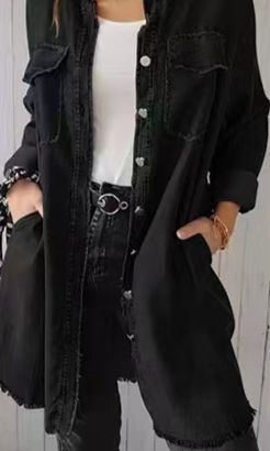 Women's Clothing Washed Denim Dress Washed Process Long Shirt Casual Jacket_mkmklike.com