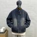 Men's Retro Washed Distressed Heavyweight Denim Jacket Stand Up Collar Loose Casual Street Style New Autumn_mkmklike.com