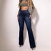 Women's Clothing Elastic Waist High Waist Button Stretch Slim Wide Leg Long Jeans For Women_mkmklike.com