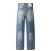 Men's Ripped Jeans Trendy Punk Vintage Washed Frayed Edge Patchwork Design Personality Loose Straight Long Pants_mkmklike.com