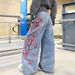 Women's Retro Hip Hop Floral Embroidered Jeans Trendy Distressed Street Style Personalized Washed Denim_mkmklike.com