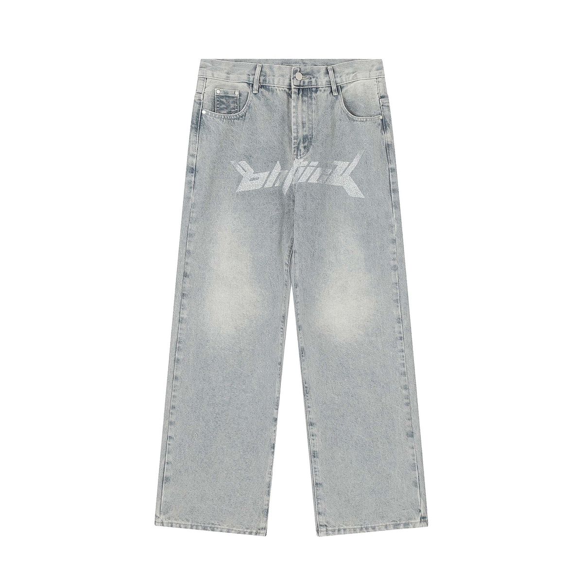 Man's Clothing Dark Letter-print Jeans Men's High Street Style Loose Leg Casual Straight Leg Pants_mkmklike.com