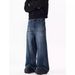 Men's American Retro Washed Denim Jeans Casual Loose Fitting Wide Leg Straight Leg Slightly Flared Style_mkmklike.com