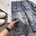 Cleanfit Vintage Embroidered Jeans – Straight Leg, Floral Jacquard, Retro Washed Denim For Men & Women (S-3XL)_mkmklike.com