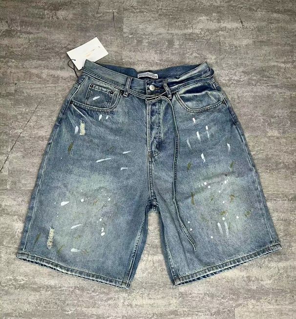 Women's Clothing AC High Street Trendy Brand Retro Versatile Loose Ripped Old Hand Painted Jeans Men's Denim Shorts_mkmklike.com
