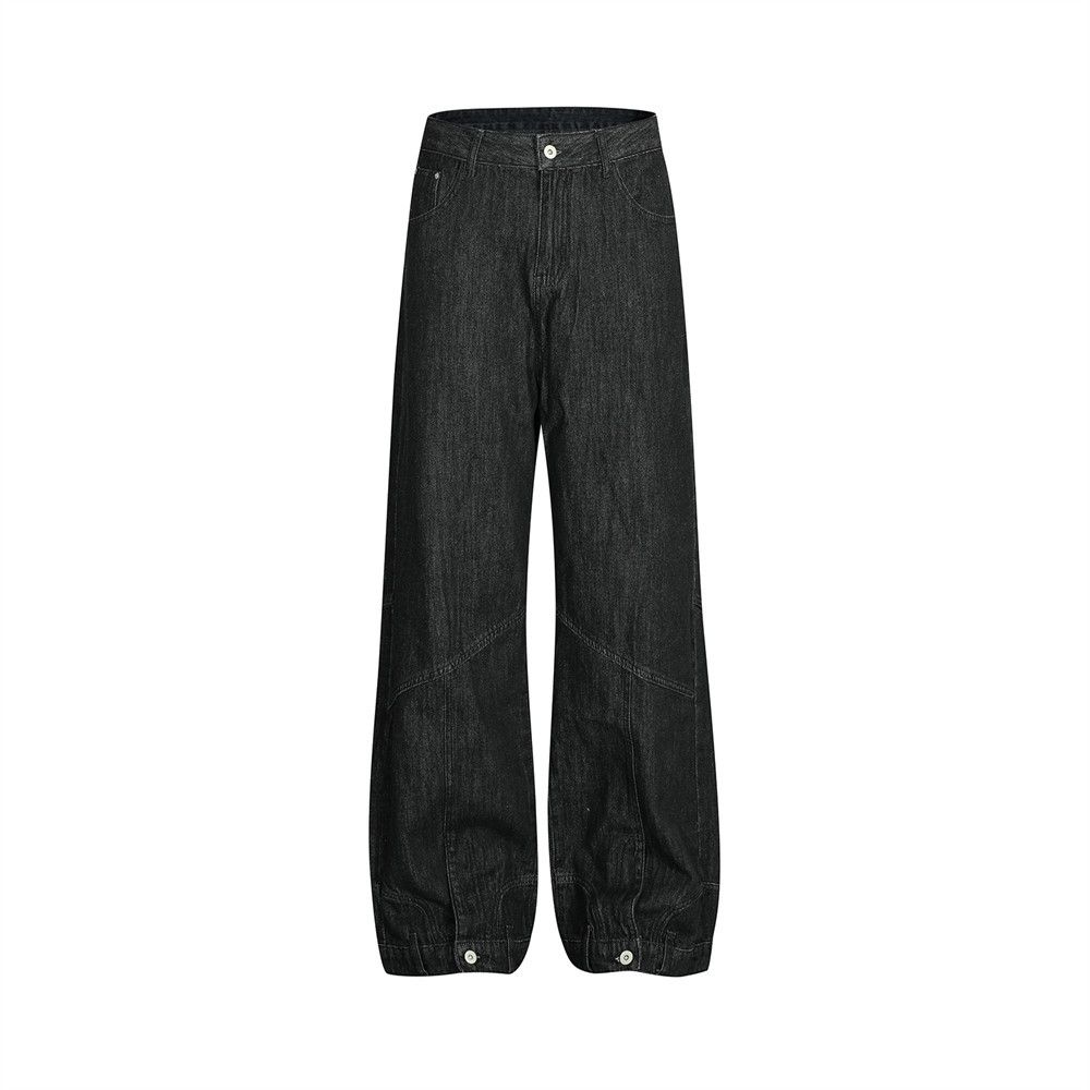 Unique Design Reverse-Wear Pocket Denim Men's Vibe Trendy Brand Split Patchwork Wide-Leg Straight Pants_mkmklike.com