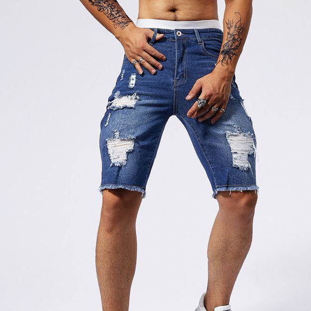 Men's Clothing Retro Washed Yellow Fashionable Denim Shorts_mkmklike.com