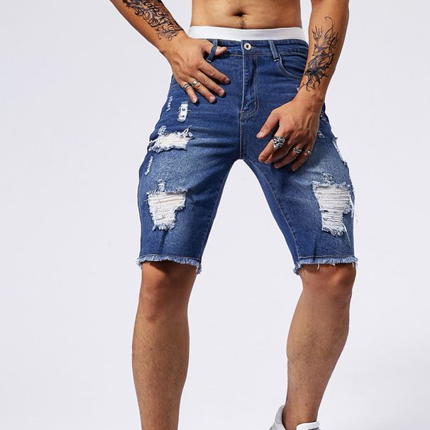 Men's Clothing Retro Washed Yellow Fashionable Denim Shorts_mkmklike.com