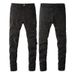 Men's Clothing Fashion Brand Washed Scratched Patches Paint Graffiti Stretch Slim Jeans_mkmklike.com
